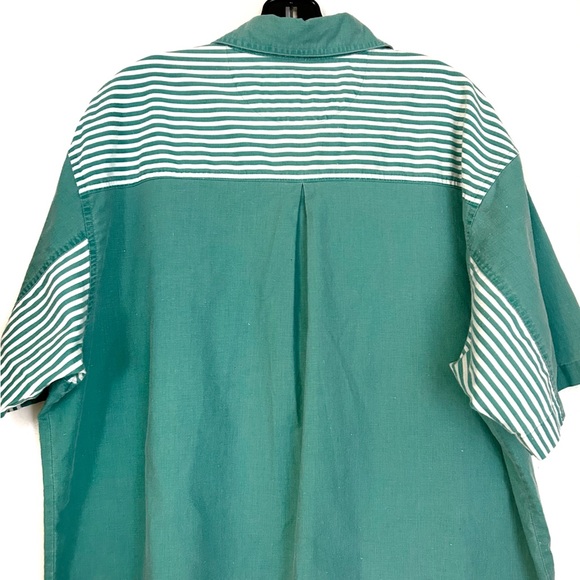 Vintage Van Heusen Teal Green Men’s Button Up T Shirt White Stripes XL Cotton - Picture 7 of 13